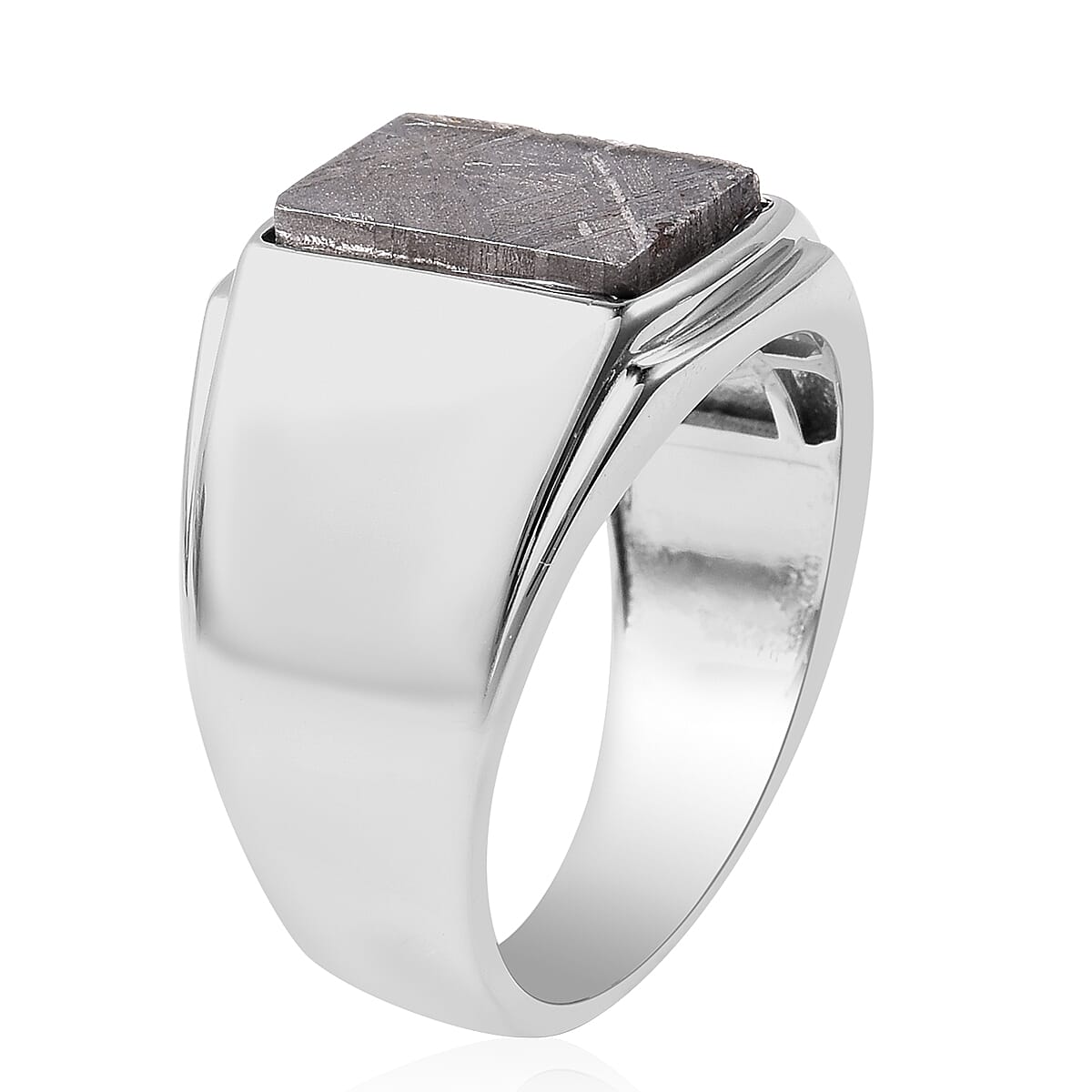 Meteorite Ring in Rhodium Overlay Sterling Silver 7.00 Ct, Silver Wt. 8.00 Gms