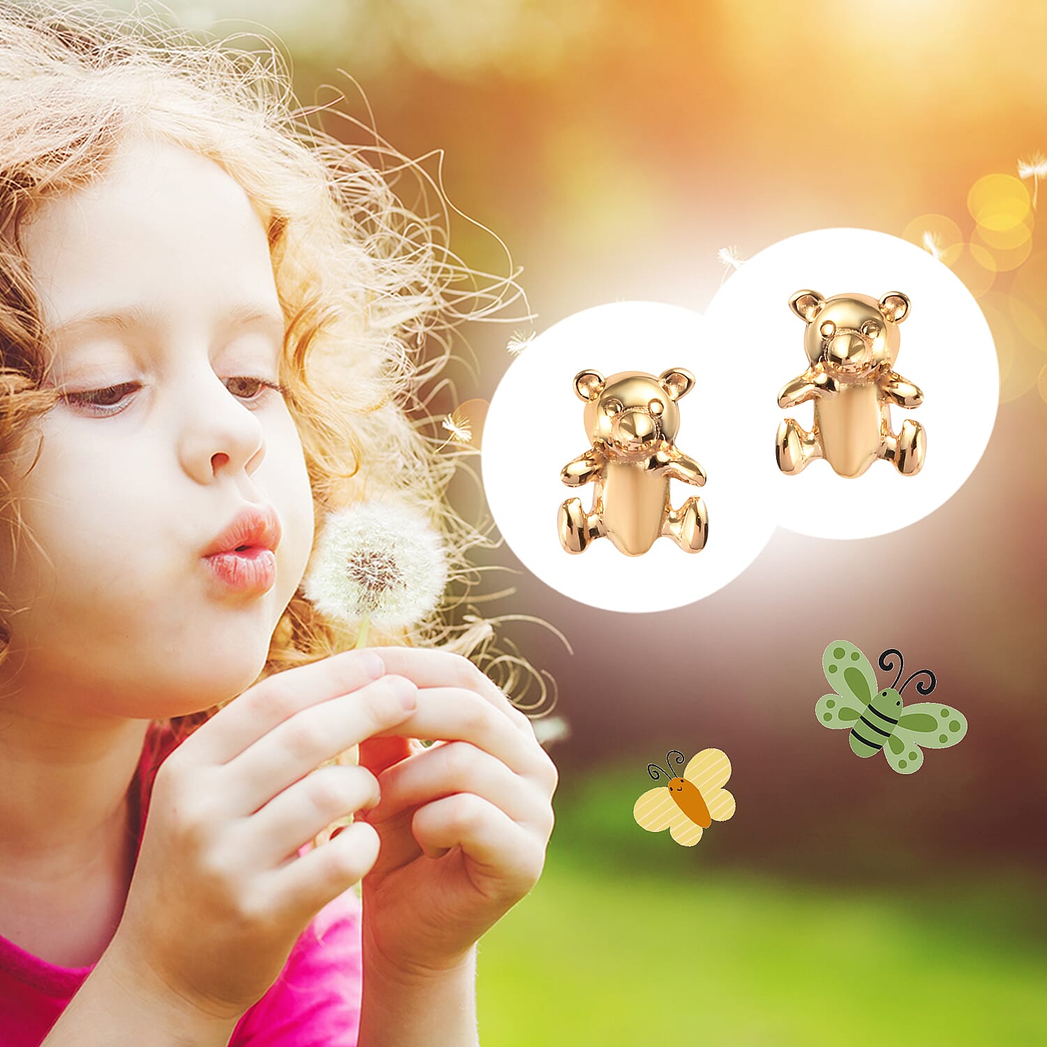 Kids Teddy Bear Earrings in Gold Plated Silver