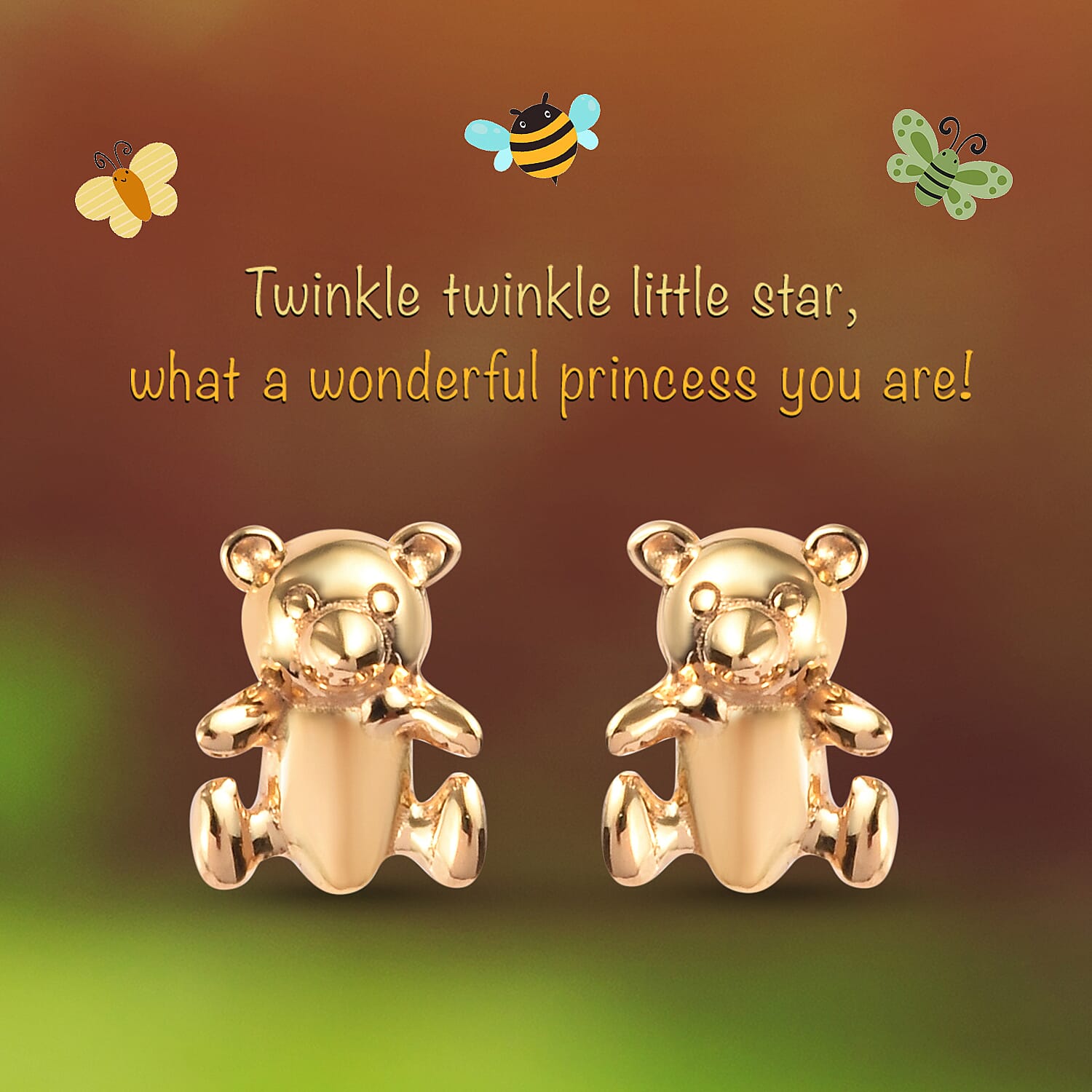 Kids Teddy Bear Earrings in Gold Plated Silver