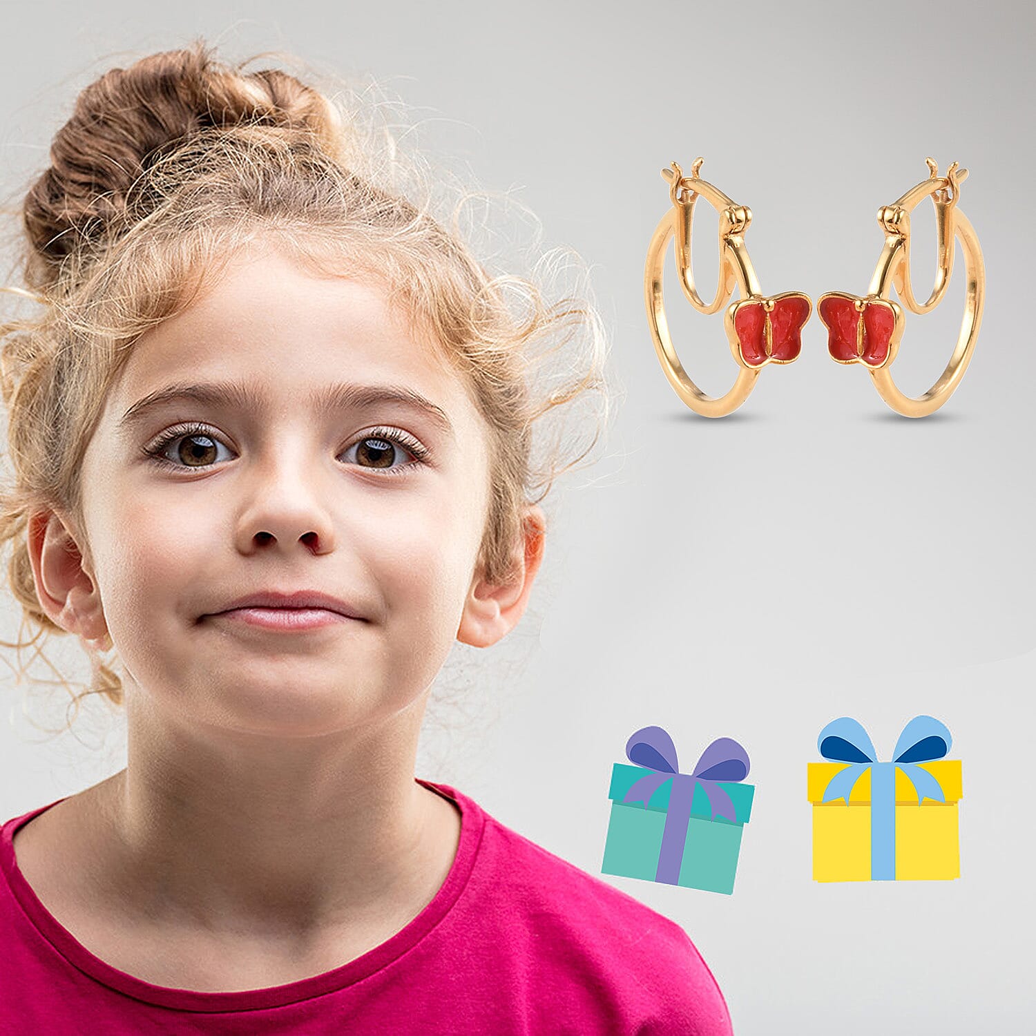 Butterfly Hoop Earrings for Kids in Gold Plated Silver