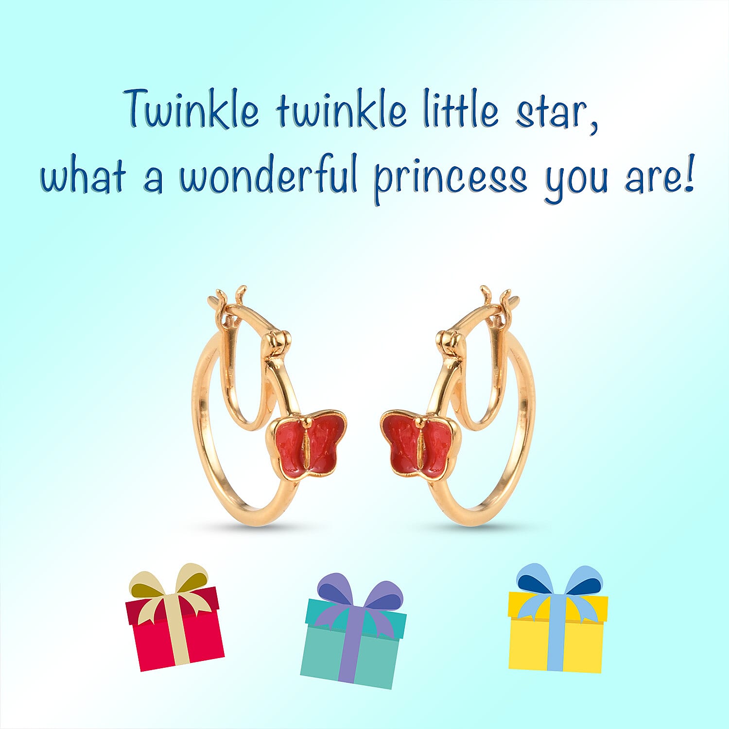 Butterfly Hoop Earrings for Kids in Gold Plated Silver