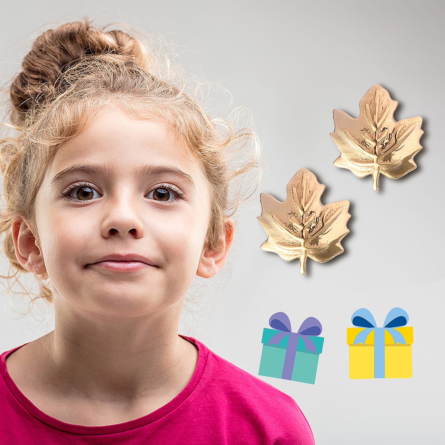 Maple Leaf Earrings for Kids in Gold Plated Silver