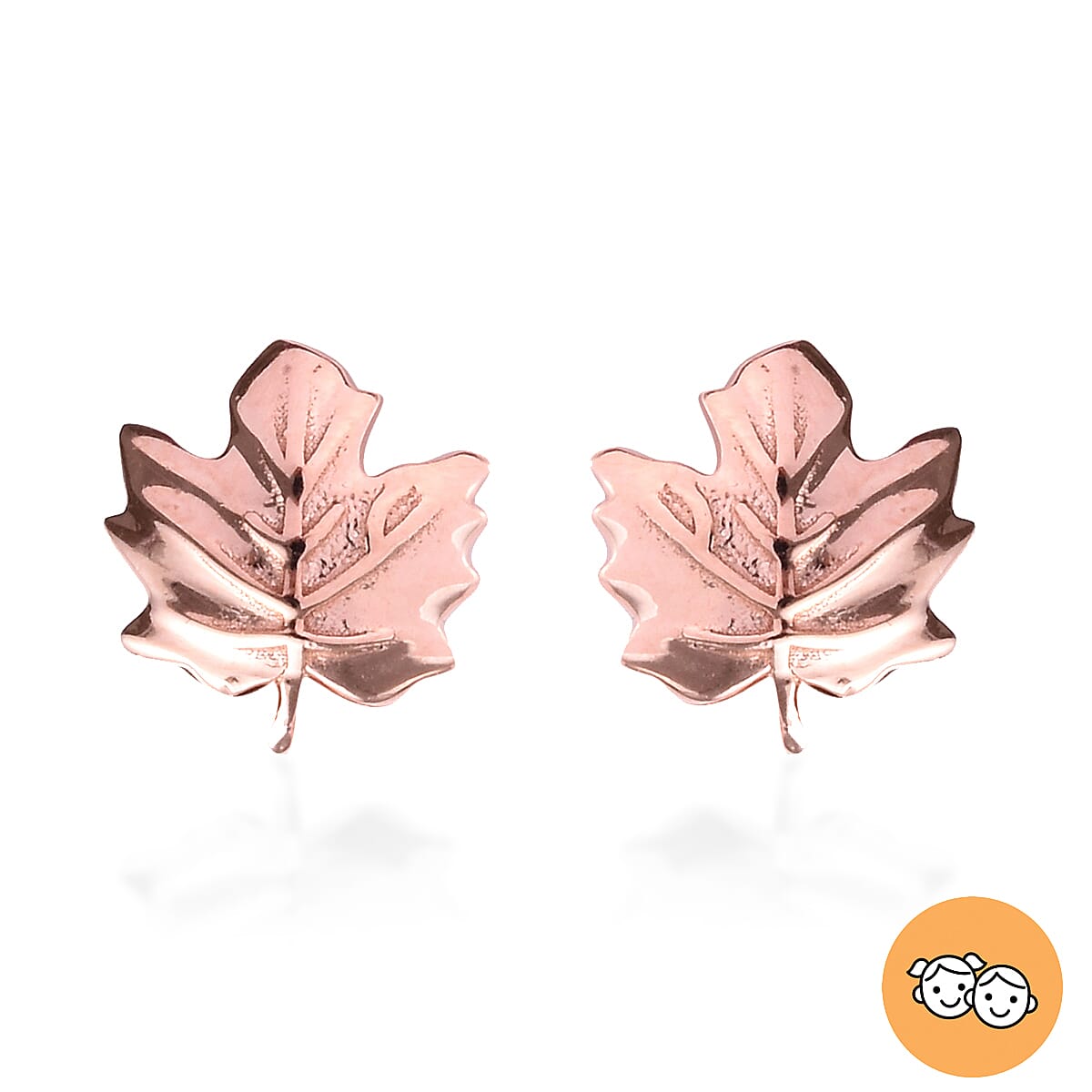 Maple Leaf Earrings for Kids in Rose Gold Plated Silver