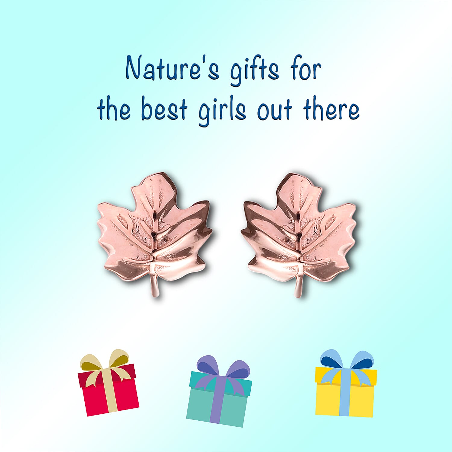 Maple Leaf Earrings for Kids in Rose Gold Plated Silver