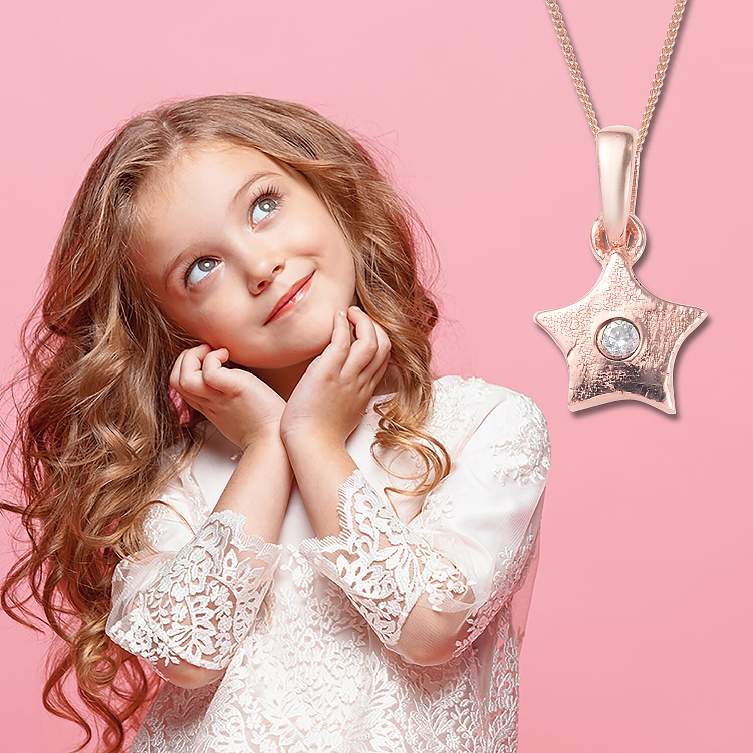 Star Pendant for Kids with Zircon in Rose Gold Plated Silver