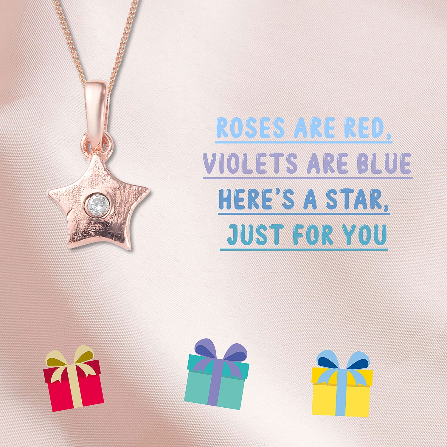 Star Pendant for Kids with Zircon in Rose Gold Plated Silver