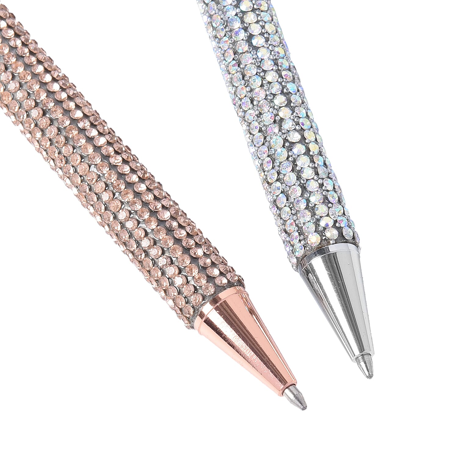 Rose Gold and Silver Colour Crystal Studded Ballpoint Pen with 2 Replacement Ink