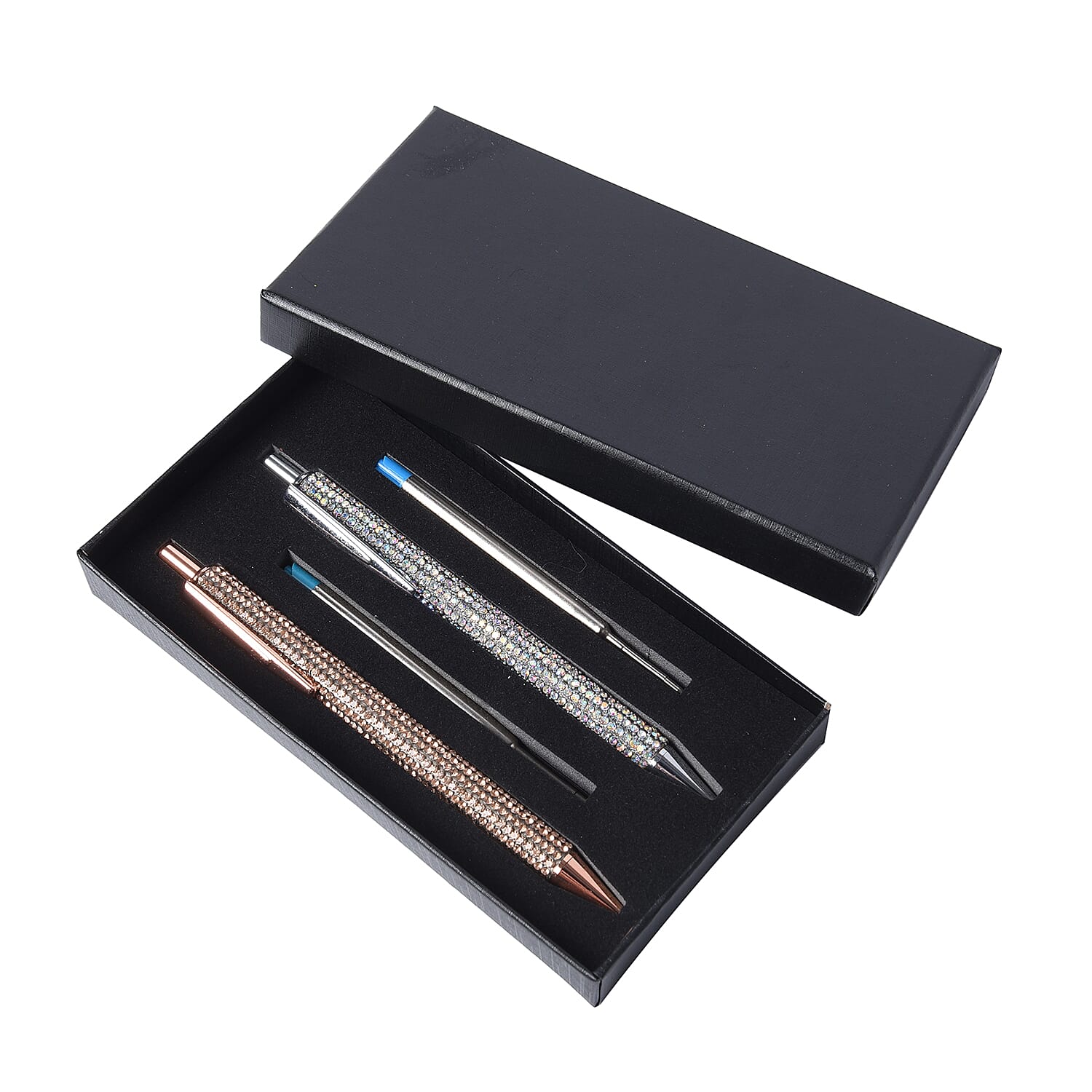 Rose Gold and Silver Colour Crystal Studded Ballpoint Pen with 2 Replacement Ink