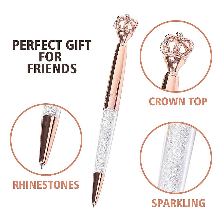 Set of 3 - Gold, Silver and Rose Gold Colour Crown Top Ballpoint Pen with 3 Replacement Ink