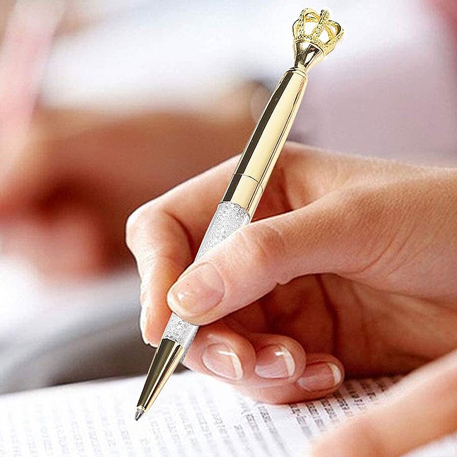 Set of 3 - Gold, Silver and Rose Gold Colour Crown Top Ballpoint Pen with 3 Replacement Ink