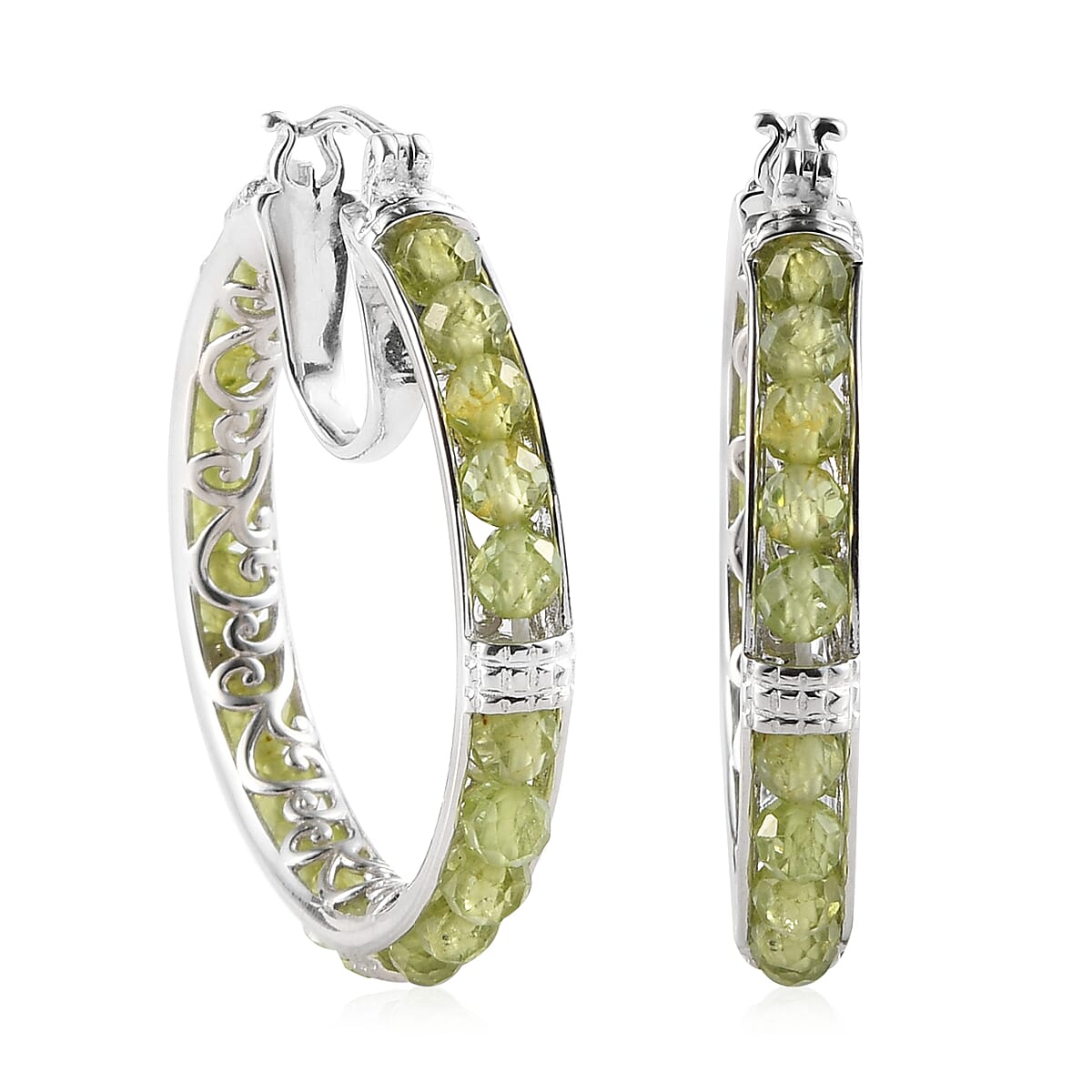 Hebei Peridot Hoop Earrings in Silver Tone 24 Ct