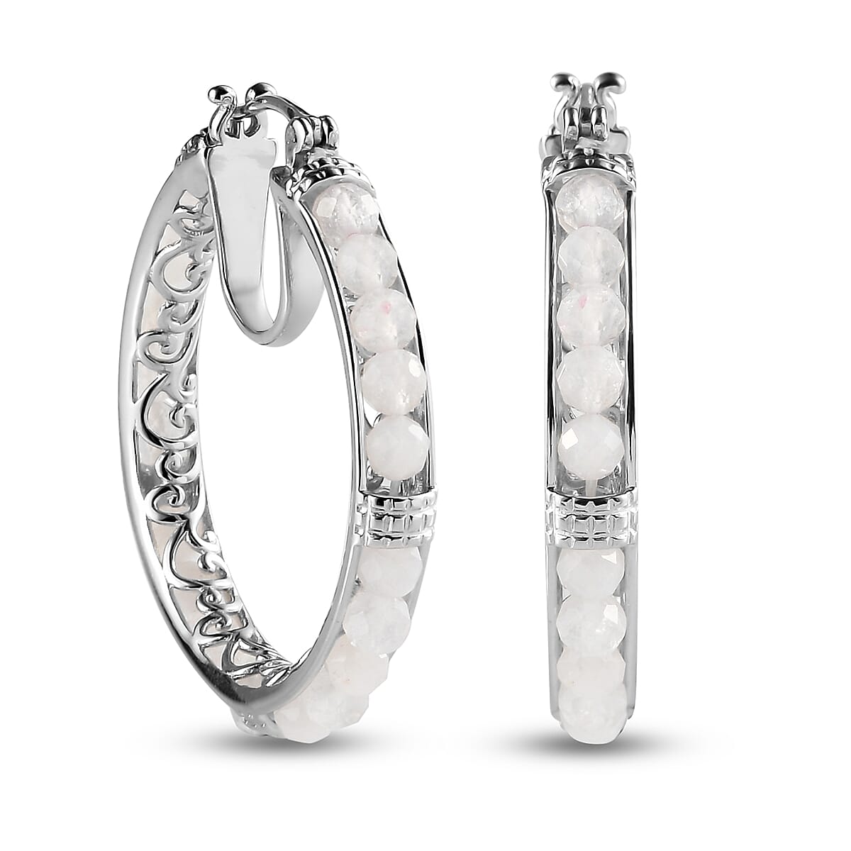 Rainbow Moonstone Hoop Earrings in Silver Tone 24 Ct