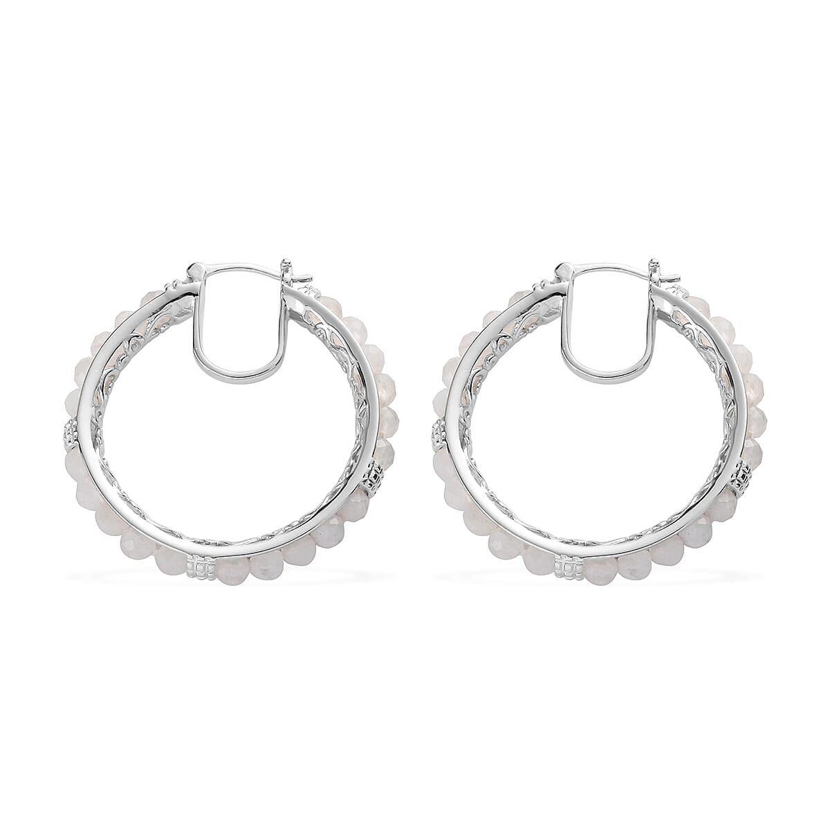Rainbow Moonstone Hoop Earrings in Silver Tone 24 Ct