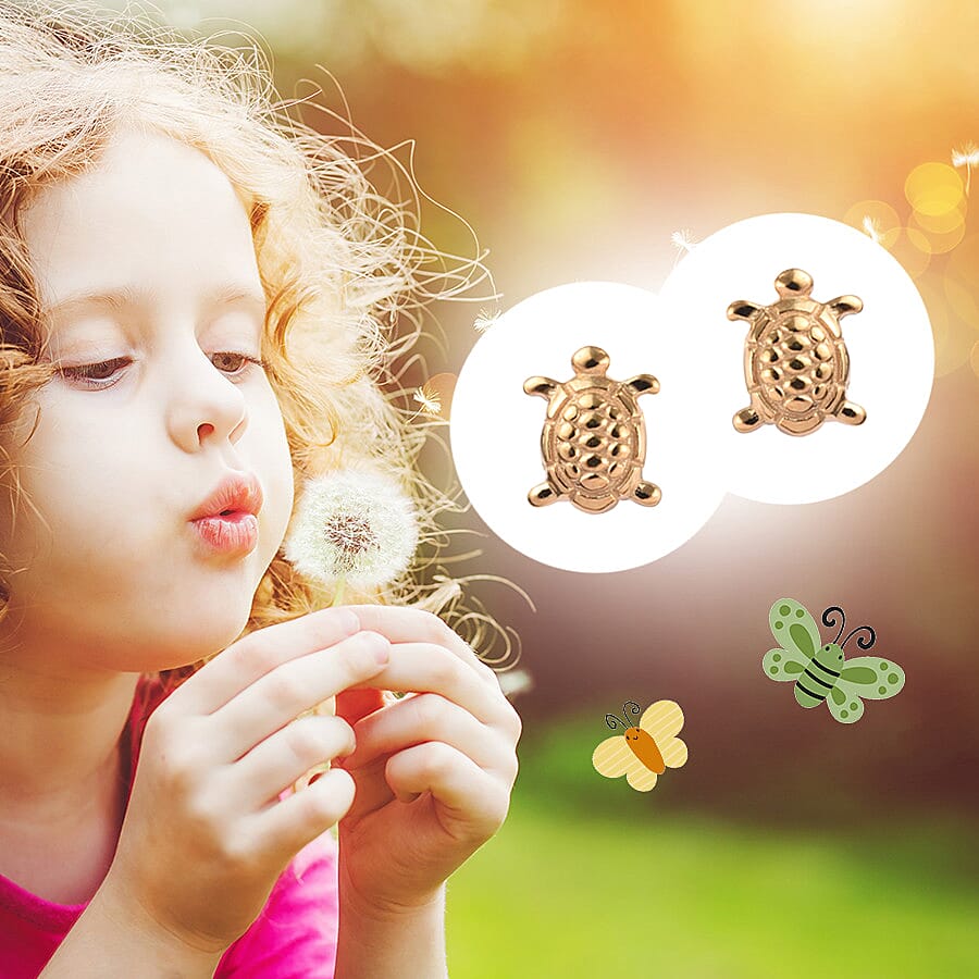 Turtle Earrings for Children in Gold Plated Silver