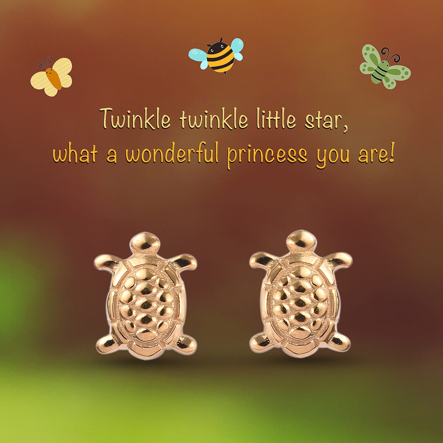 Turtle Earrings for Children in Gold Plated Silver