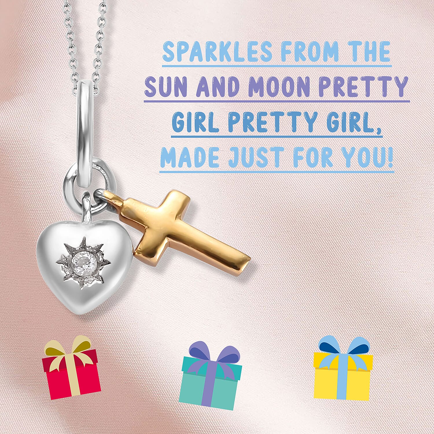 Natural Cambodian Zircon Heart Cross Pendant in Platinum and Yellow Gold Overlay Sterling Silver