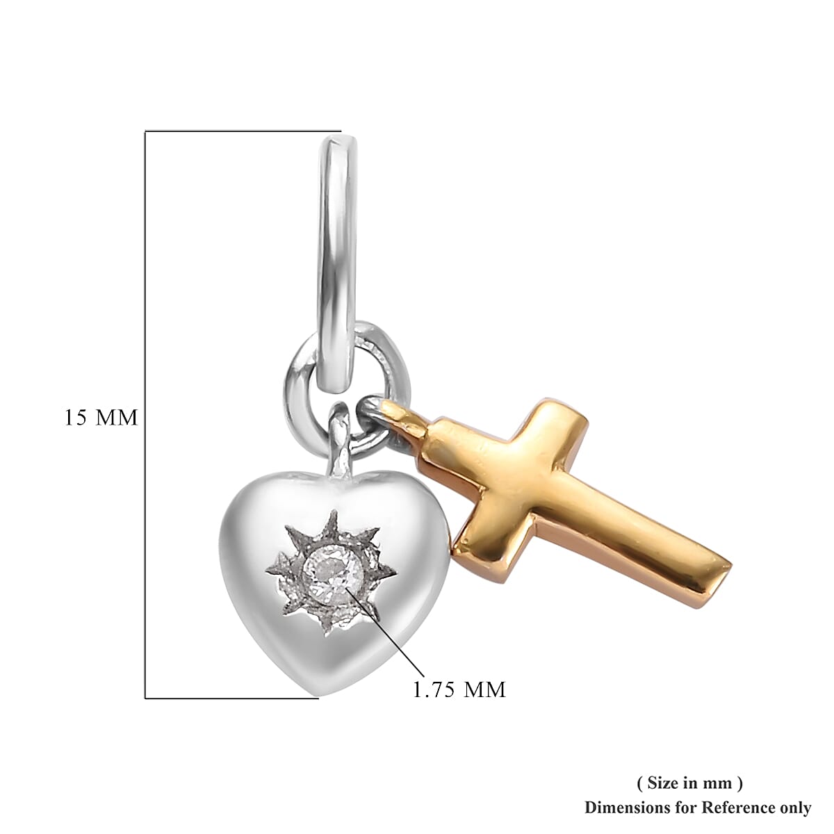 Natural Cambodian Zircon Heart Cross Pendant in Platinum and Yellow Gold Overlay Sterling Silver