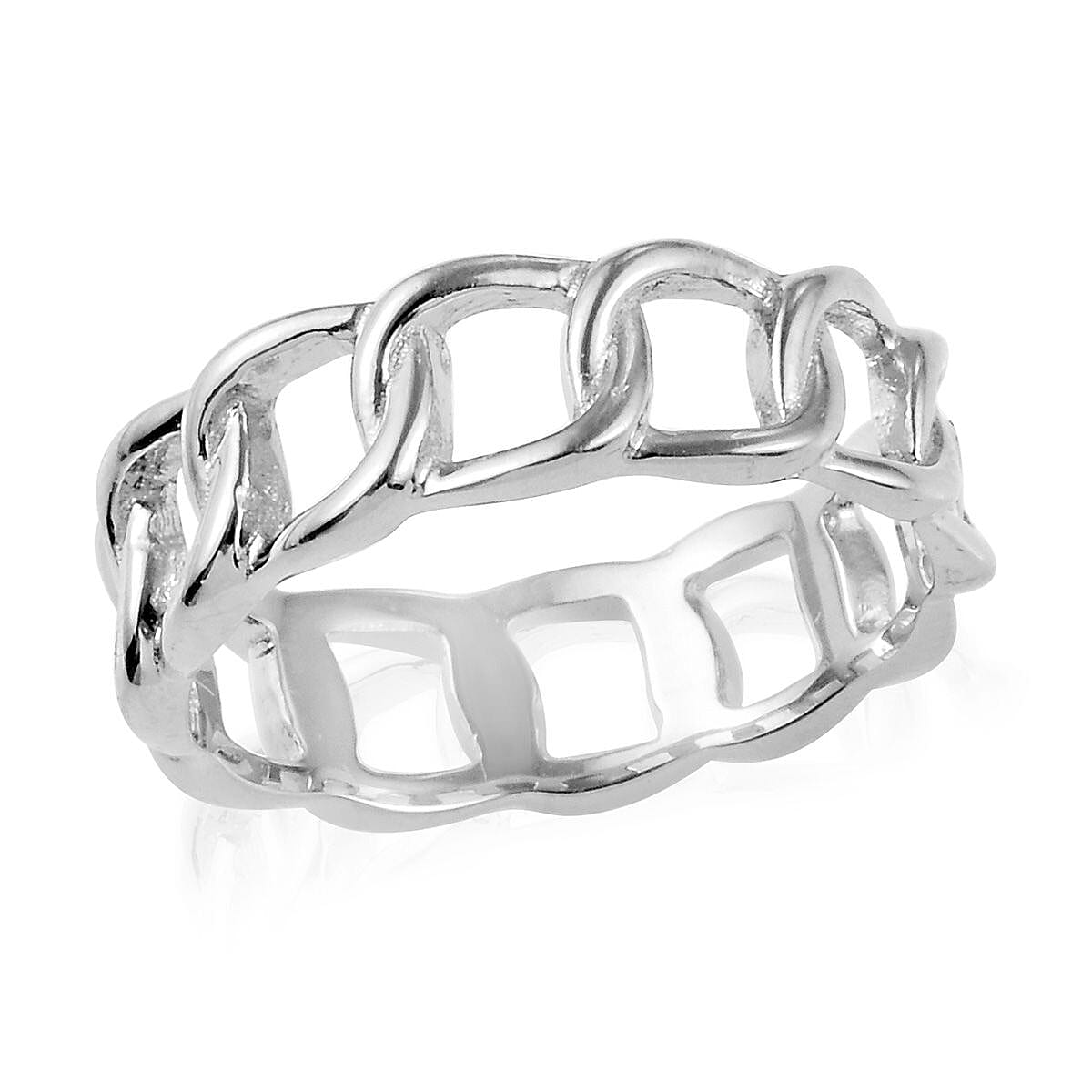 Platinum Overlay Sterling Silver Curb Band Ring