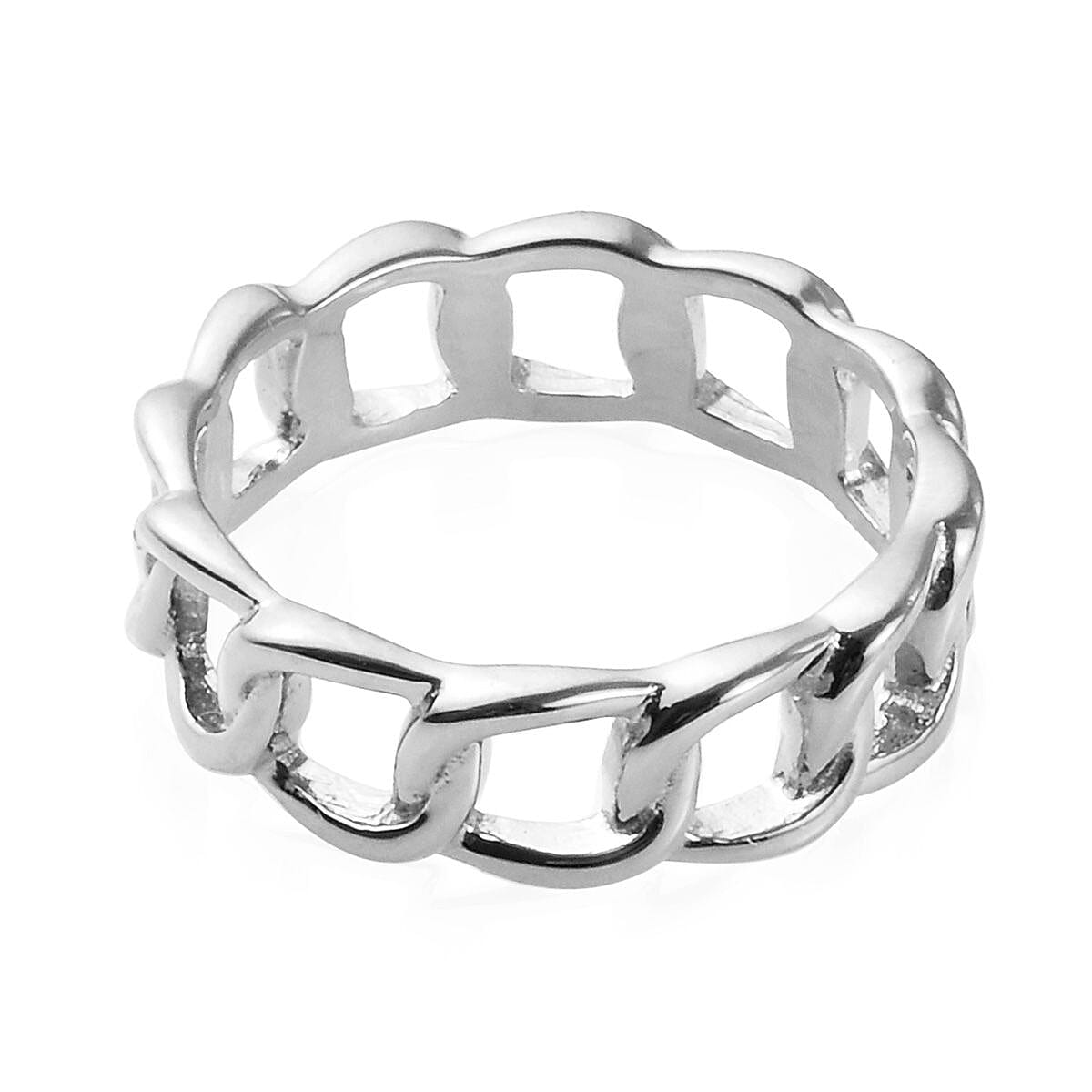 Platinum Overlay Sterling Silver Curb Band Ring