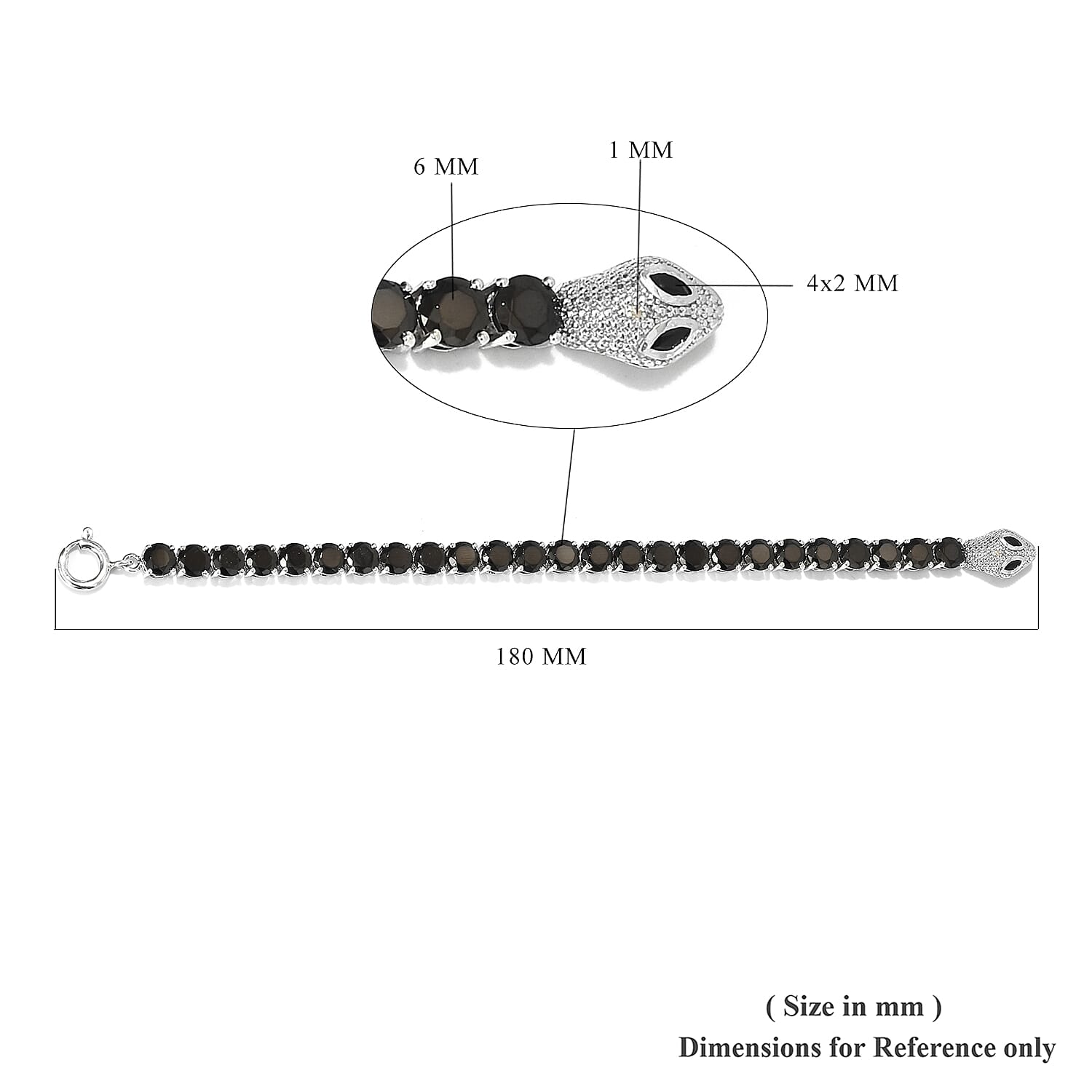 Elite Shungite, Diamond and Boi Ploi Black Spinel Snake Tennis Bracelet (Size 7) in Platinum Overlay Sterling Silver 13.00 Ct, Silver Wt 12.96 Gms