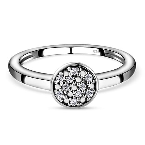 Diamond (Rnd) Ring in Platinum Overlay Sterling Silver 0.060 Ct