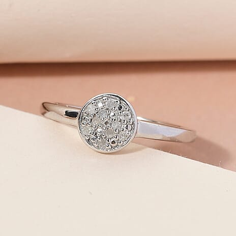 Diamond (Rnd) Ring in Platinum Overlay Sterling Silver 0.060 Ct