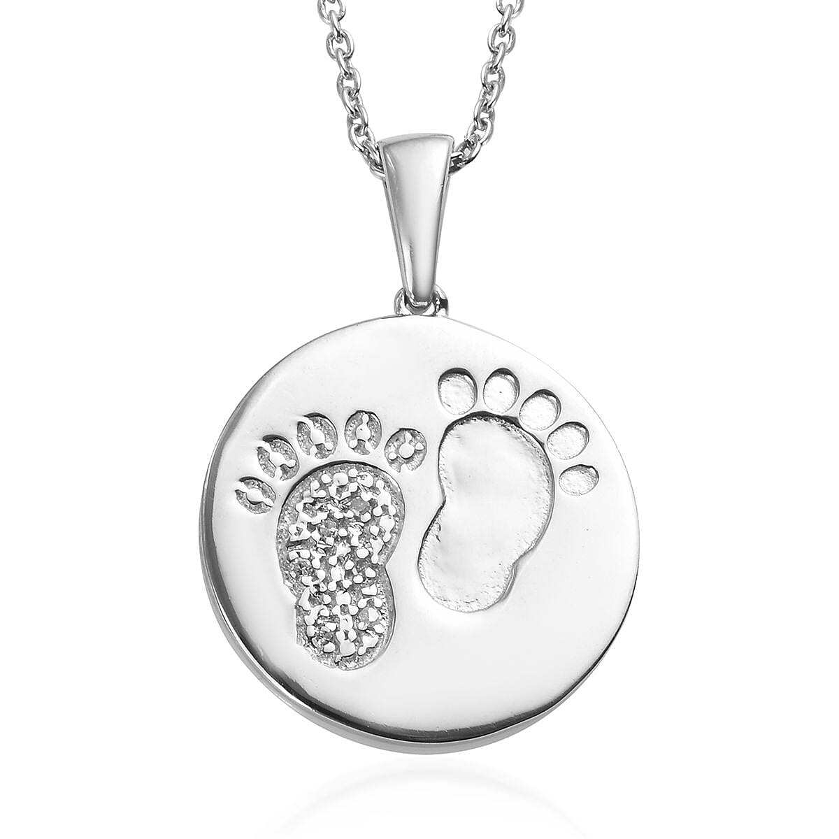 Diamond (Rnd) Baby Footprint Pendant with Chain (Size 18) in Platinum Overlay Sterling Silver, Silver wt 5.00 Gms