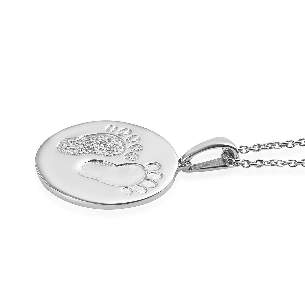 Diamond (Rnd) Baby Footprint Pendant with Chain (Size 18) in Platinum Overlay Sterling Silver, Silver wt 5.00 Gms