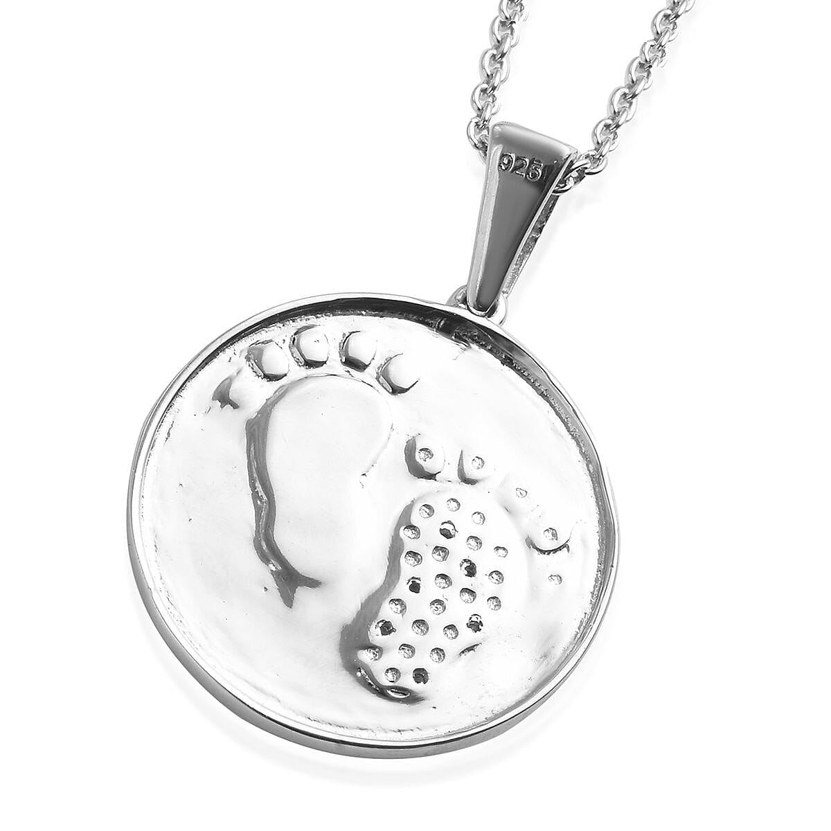 Diamond (Rnd) Baby Footprint Pendant with Chain (Size 18) in Platinum Overlay Sterling Silver, Silver wt 5.00 Gms