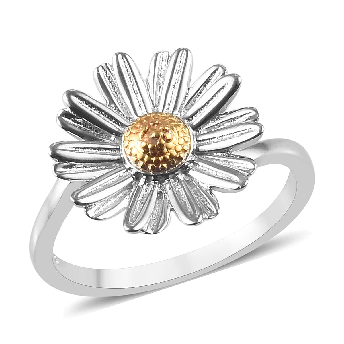 Platinum and Yellow Gold Overlay Sterling Silver Daisy Ring
