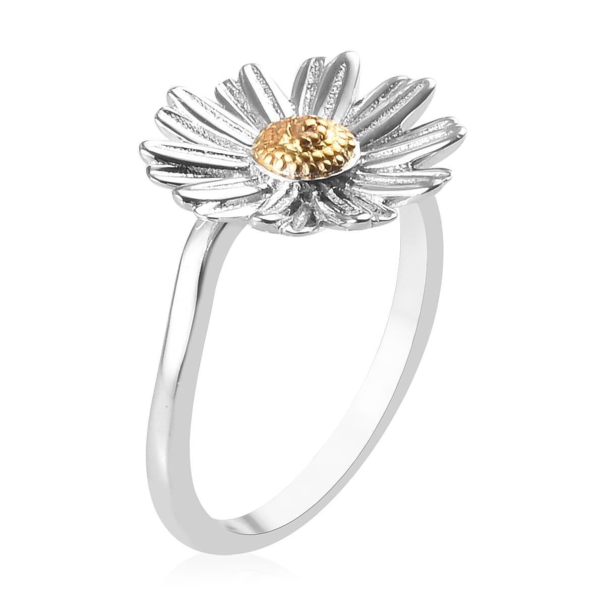 Platinum and Yellow Gold Overlay Sterling Silver Daisy Ring