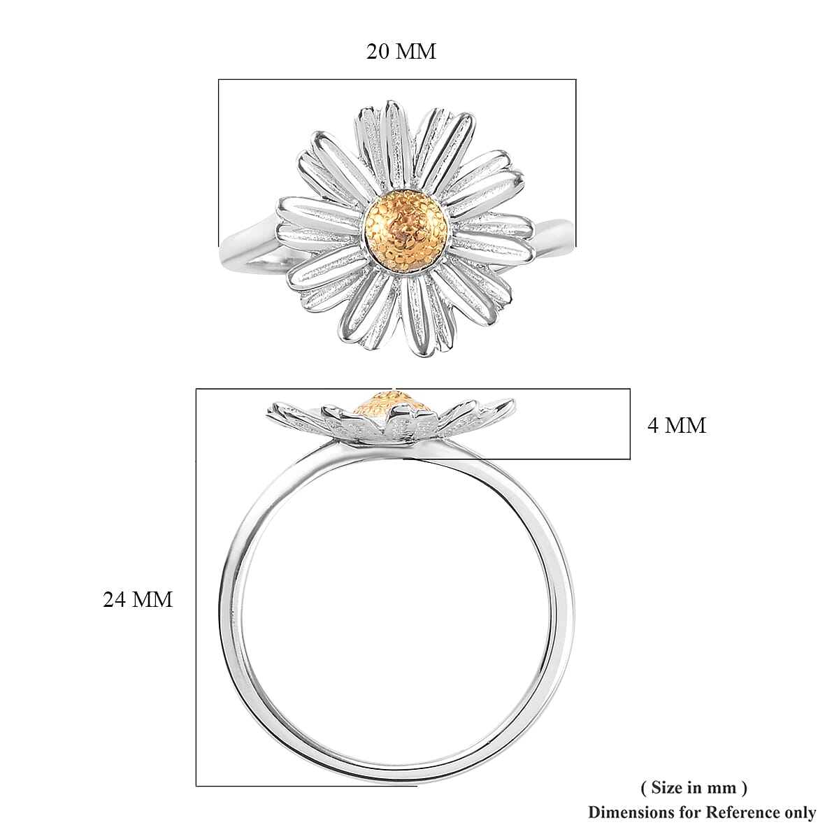 Platinum and Yellow Gold Overlay Sterling Silver Daisy Ring