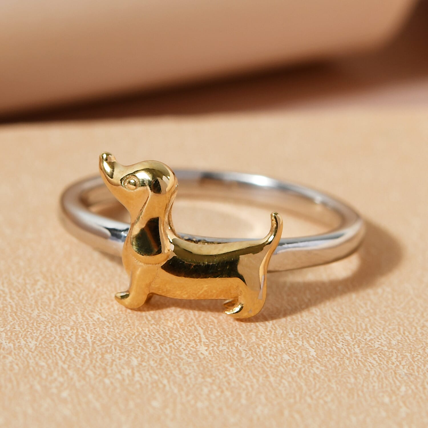 Platinum and Yellow Gold Overlay Sterling Silver Dog Ring