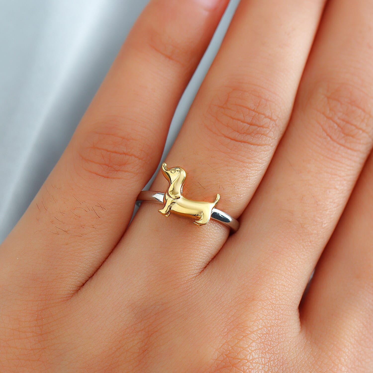 Platinum and Yellow Gold Overlay Sterling Silver Dog Ring