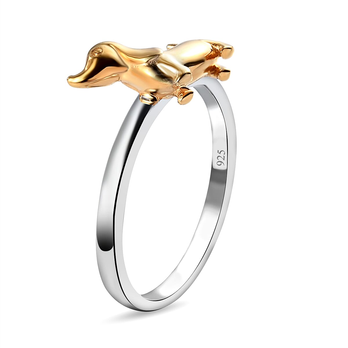 Platinum and Yellow Gold Overlay Sterling Silver Dog Ring