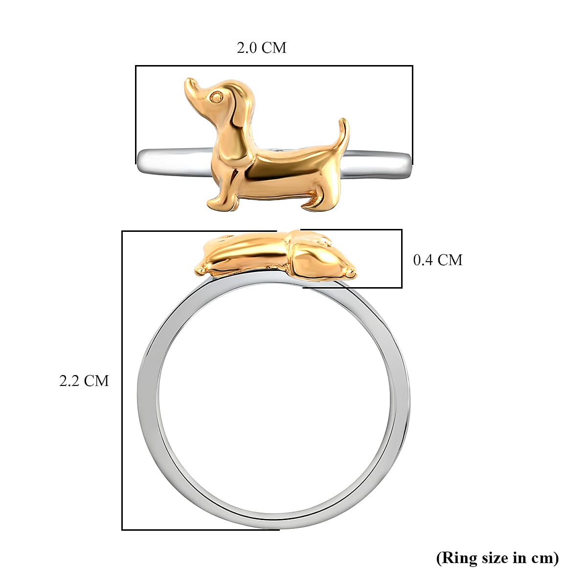 Platinum and Yellow Gold Overlay Sterling Silver Dog Ring