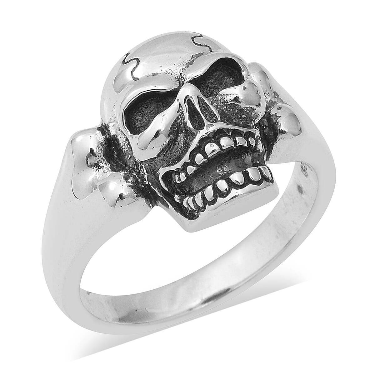 Thai Sterling Silver - Rhodium Overlay Sterling Silver Skull Ring
