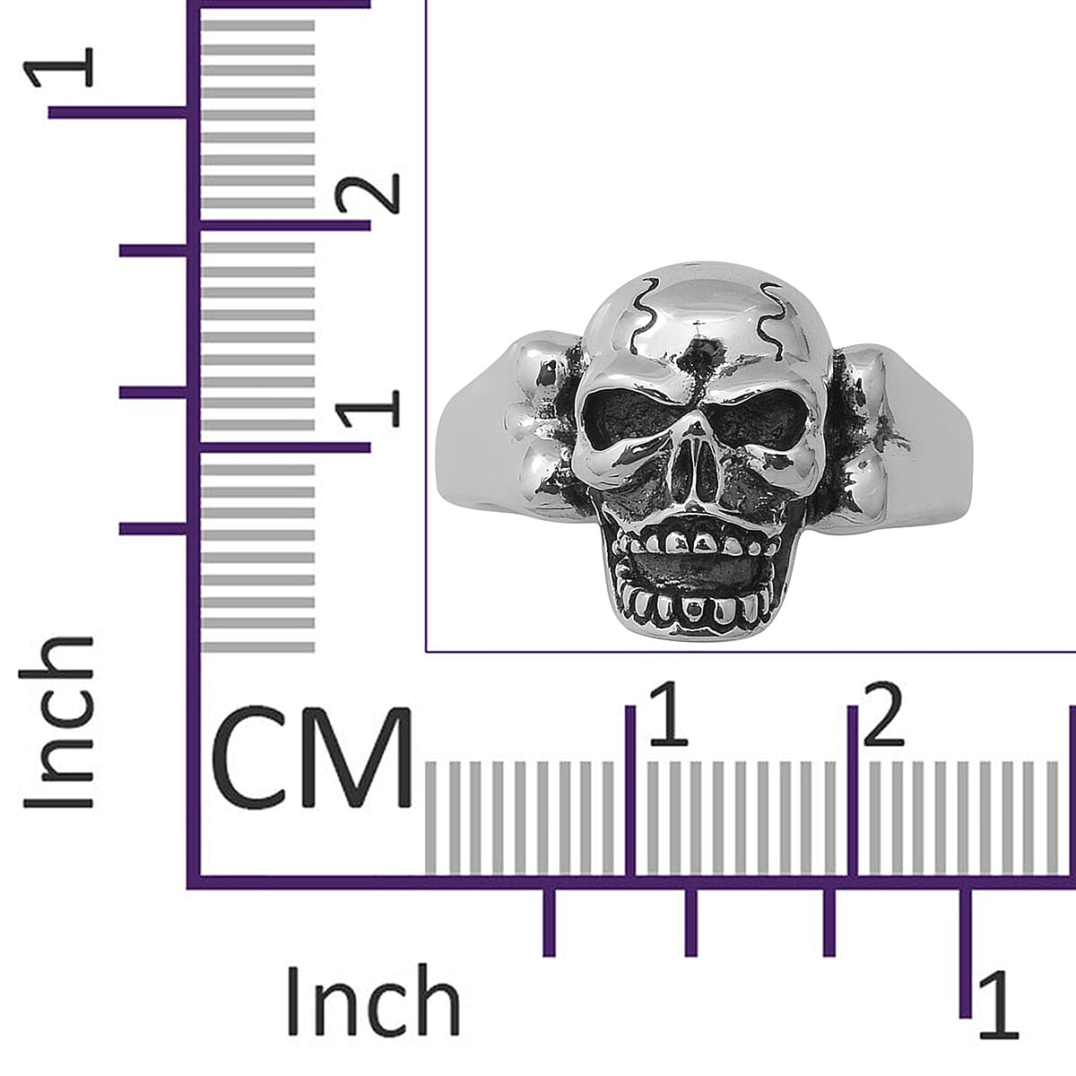 Thai Sterling Silver - Rhodium Overlay Sterling Silver Skull Ring