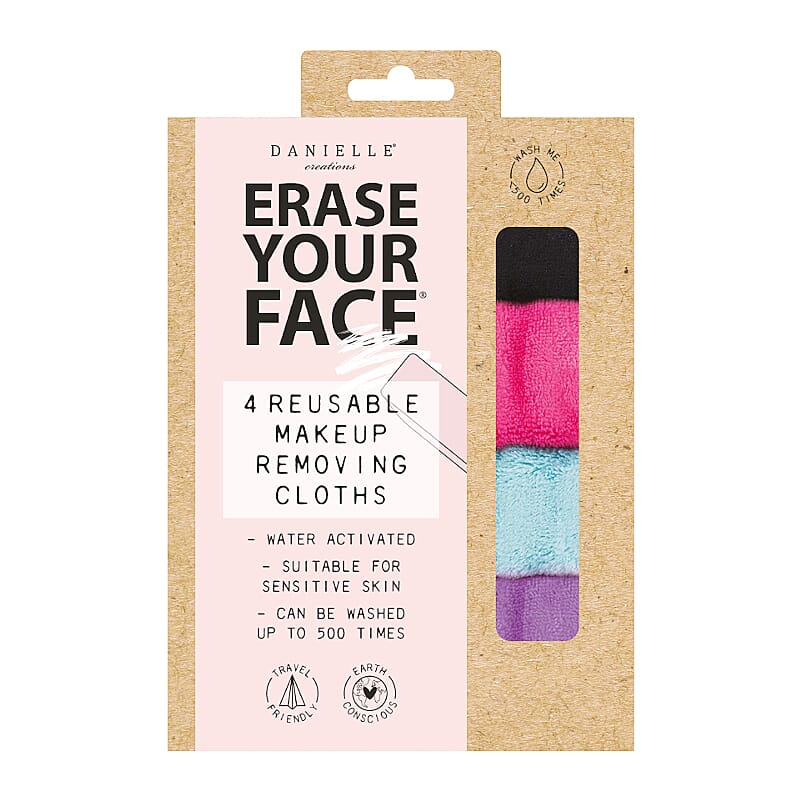 Danielle: Erase Your Face Eco Makeup Removing Cloths (4 Pack) - Black, Purple, Pink and Blue