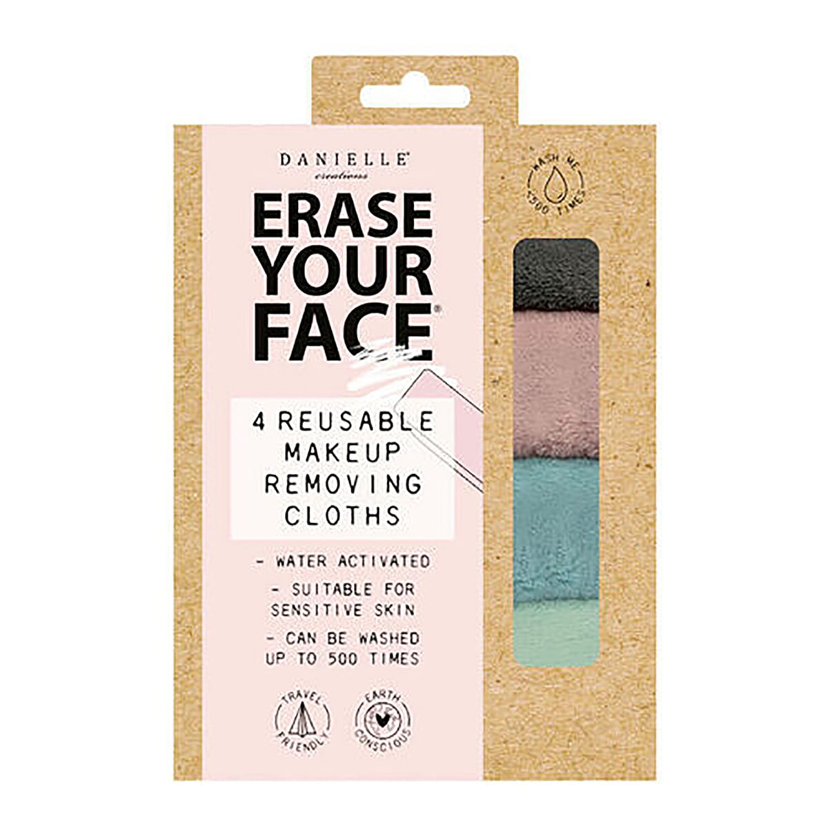 Danielle: Erase Your Face Eco Makeup Removing Cloths (4 Pack) - Grey, Light Pink, Light Green and Light Blue