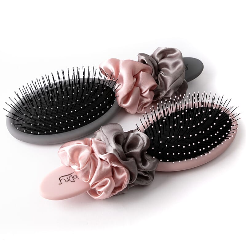 Danielle: Detangler Brush & Scrunchie Set - Pink and Grey
