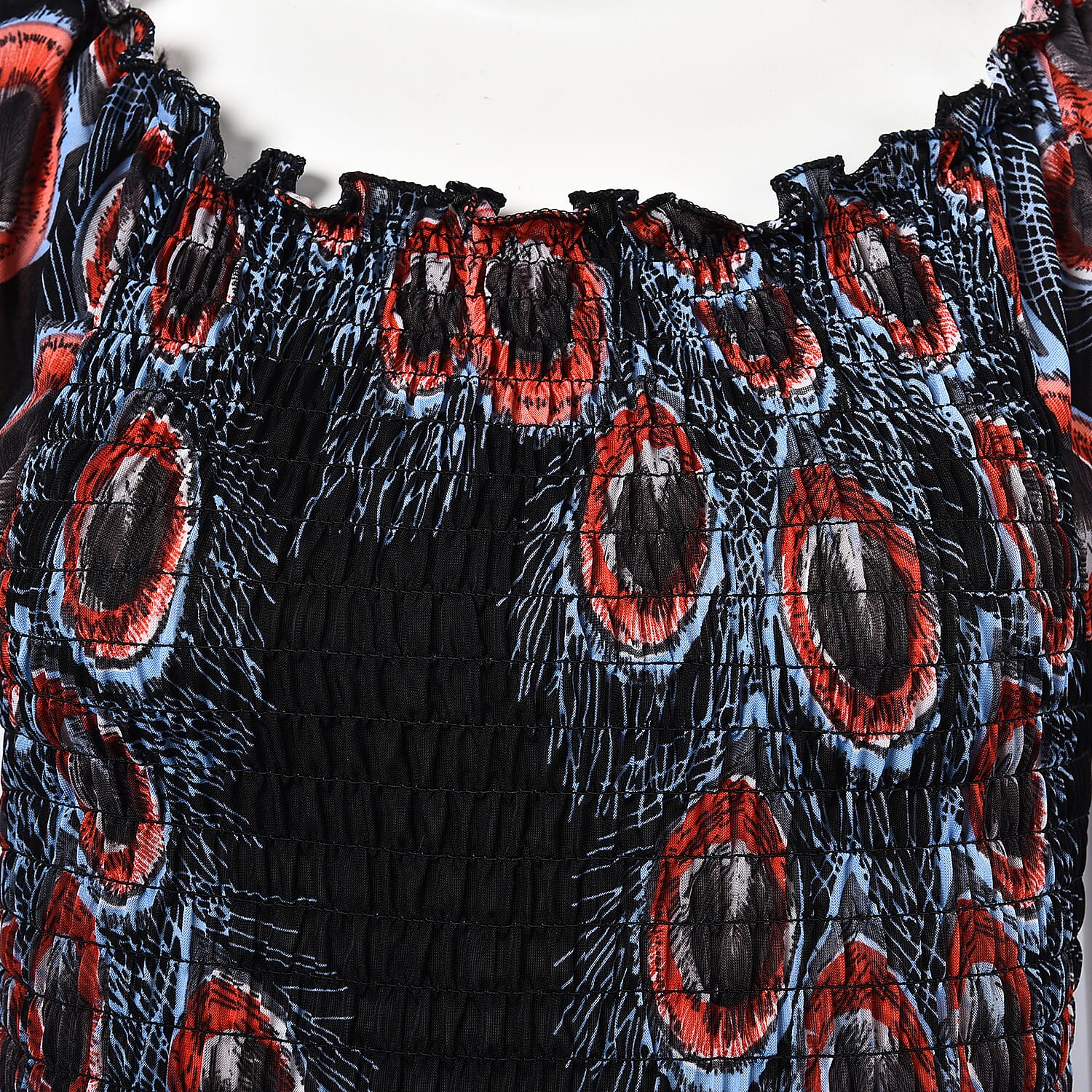 Black, Brown and Red Colour Peacock Feathers Pattern Summer Dress (Size 48x125 Cm)
