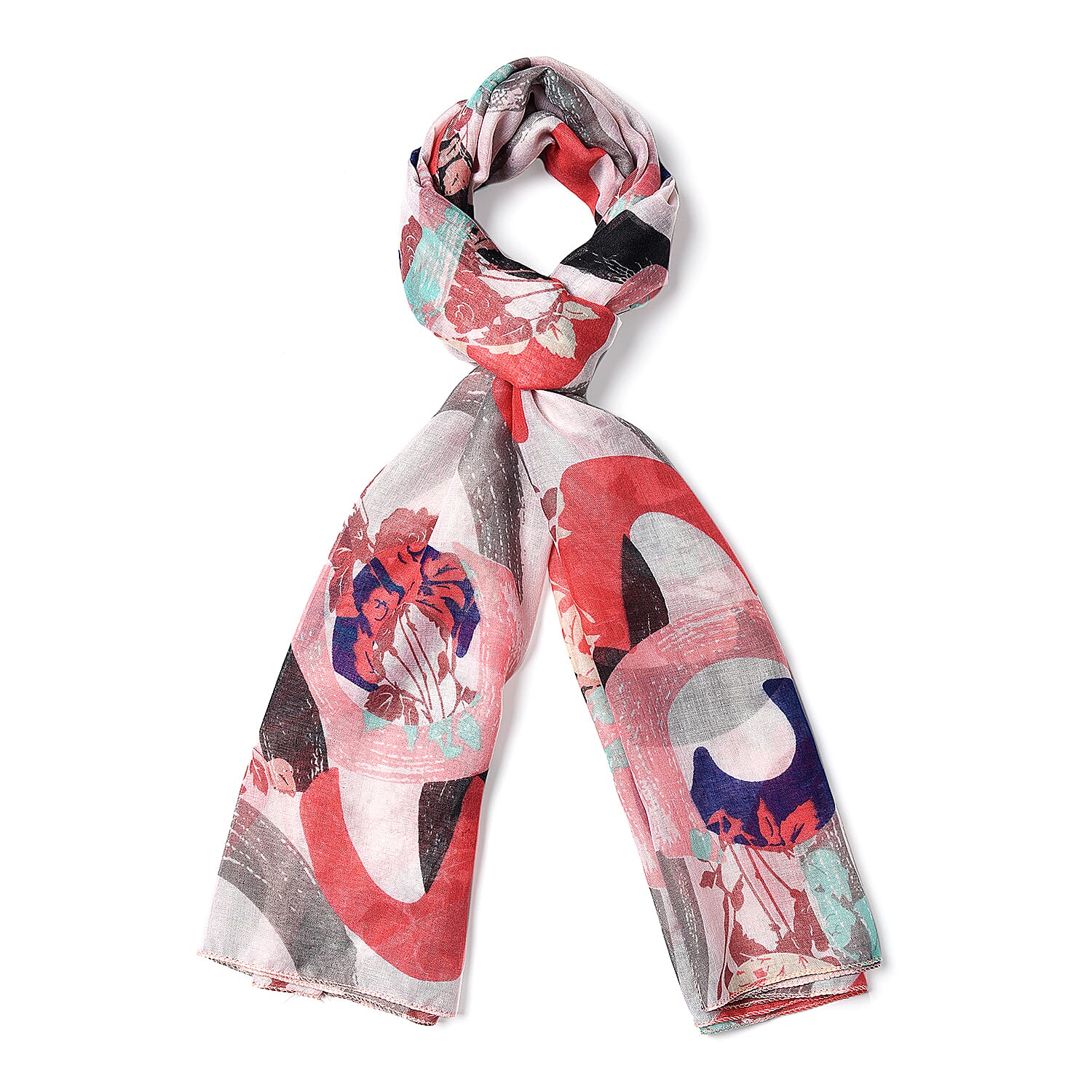 Pink, Black and Multi Colour C Pattern Scarf (Size 90x180 Cm)