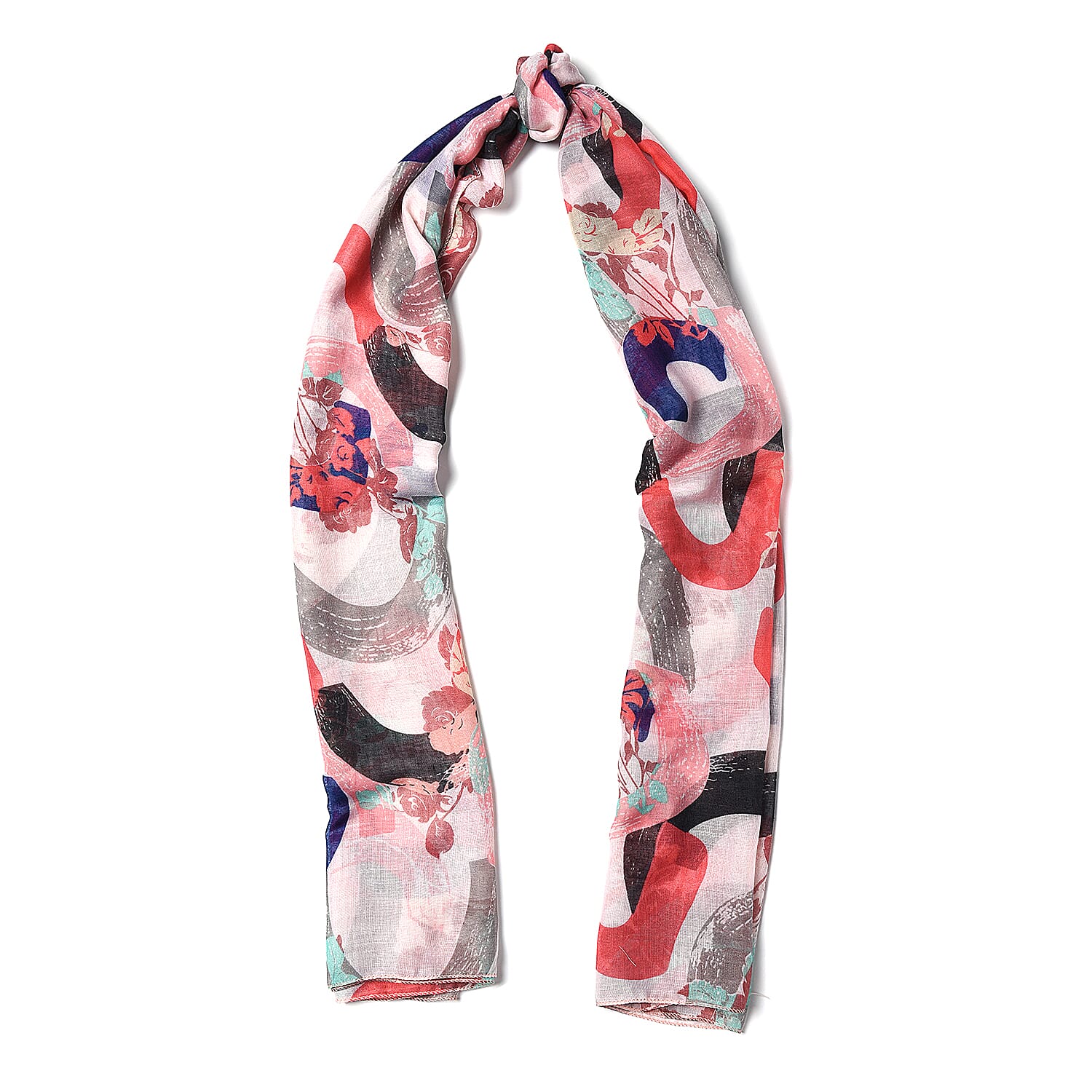 Pink, Black and Multi Colour C Pattern Scarf (Size 90x180 Cm)