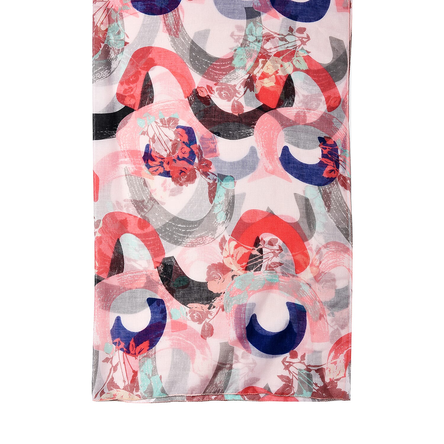 Pink, Black and Multi Colour C Pattern Scarf (Size 90x180 Cm)