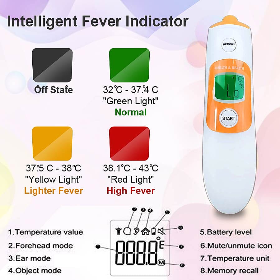 Handheld Digital Forehead Infrared Thermometer with Fever Alarm System (Size 15.7x4x3.45 Cm) (Measurement Range: 32 - 42.9 Degrees Celsius)