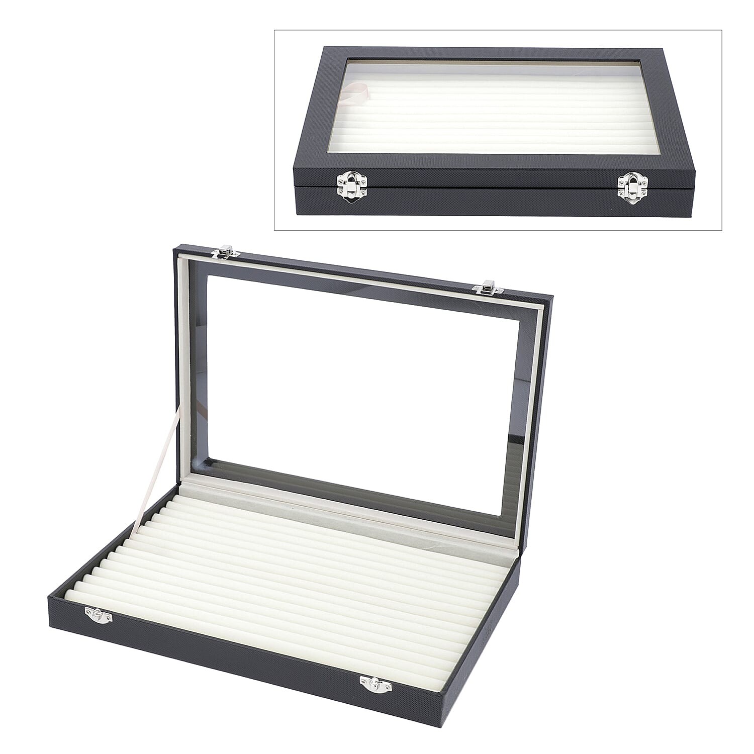 150 Slot Ring Box with Acrylic Window and Anti Tarnish Lining Trinket Jewellery Organiser (Size 35x24x5 Cm) - Black