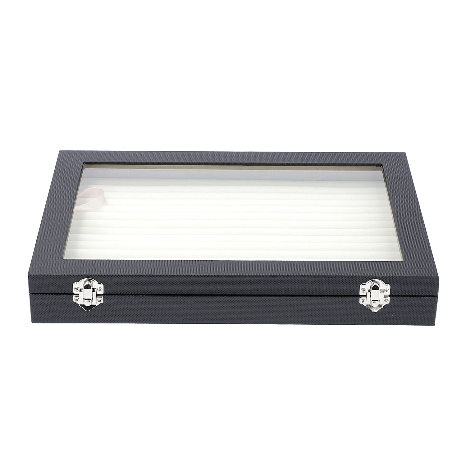 150 Slot Ring Box with Acrylic Window and Anti Tarnish Lining Trinket Jewellery Organiser (Size 35x24x5 Cm) - Black