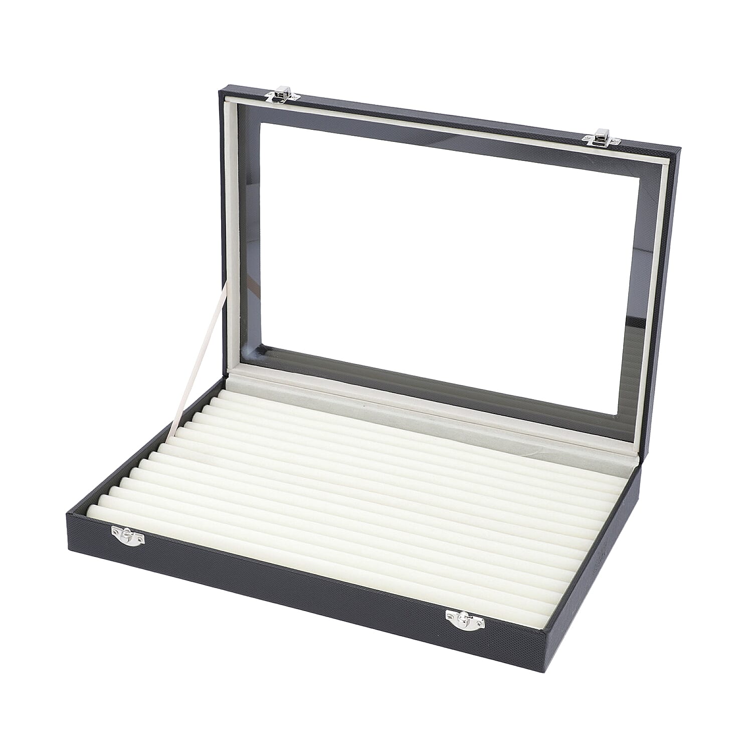 150 Slot Ring Box with Acrylic Window and Anti Tarnish Lining Trinket Jewellery Organiser (Size 35x24x5 Cm) - Black