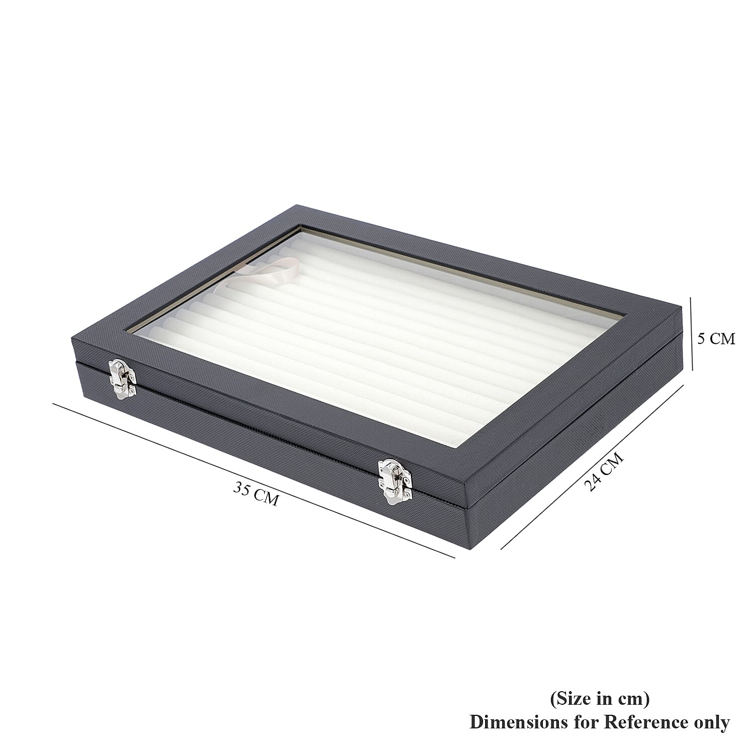 150 Slot Ring Box with Acrylic Window and Anti Tarnish Lining Trinket Jewellery Organiser (Size 35x24x5 Cm) - Black